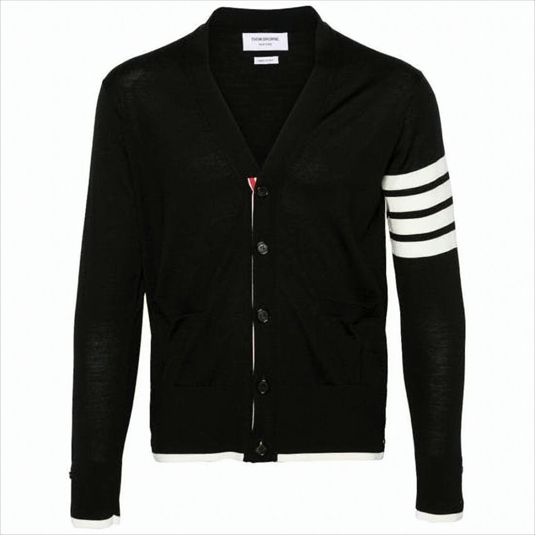 Black Wool Cardigan with V-Neck