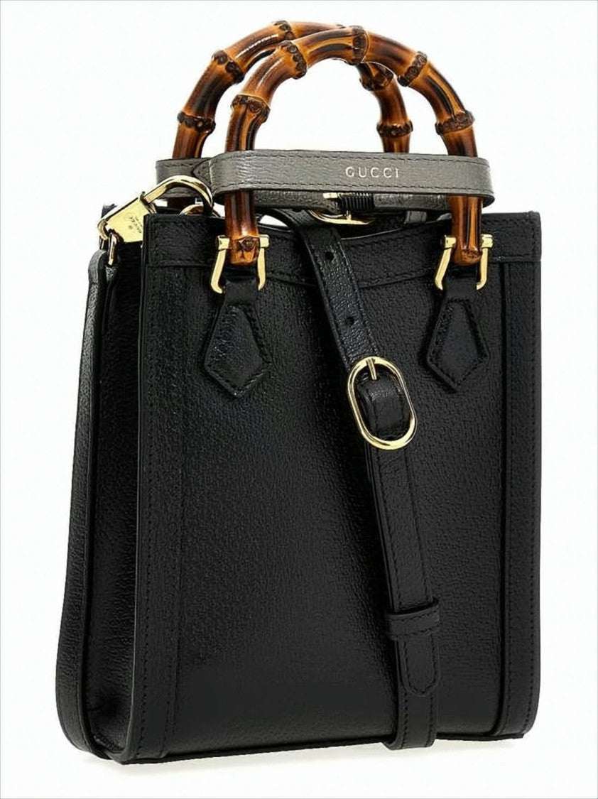 Textured Black Leather Tote Bag