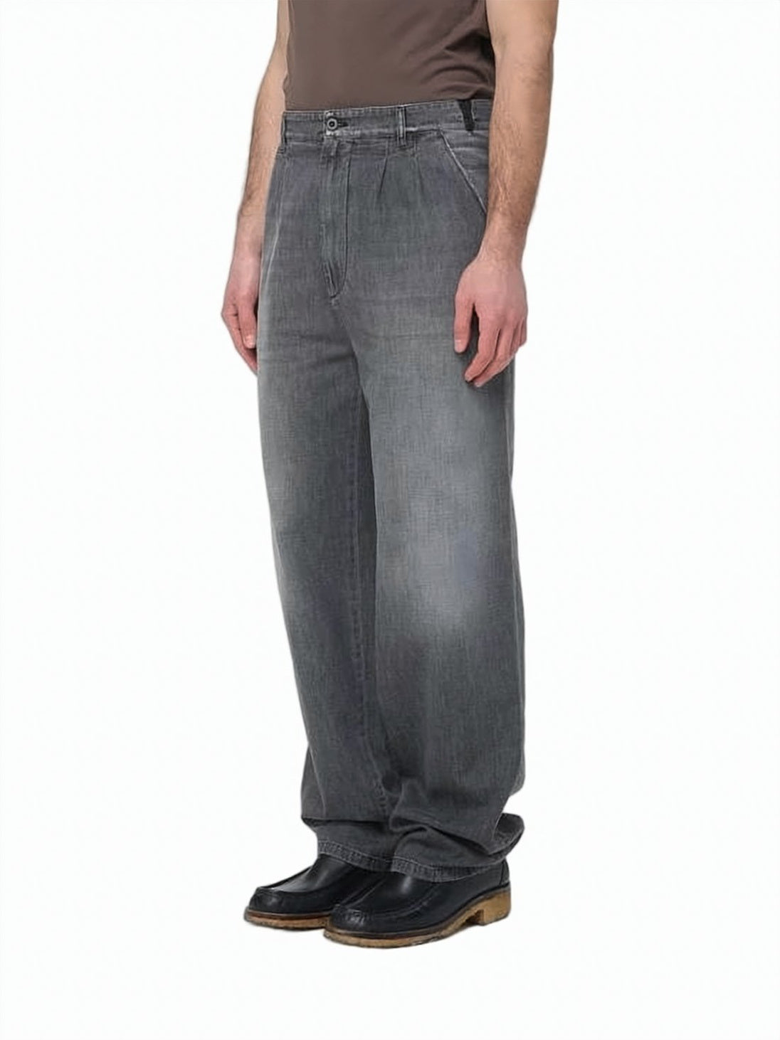 Grey Slightly Faded Straight-Leg Cotton Jeans