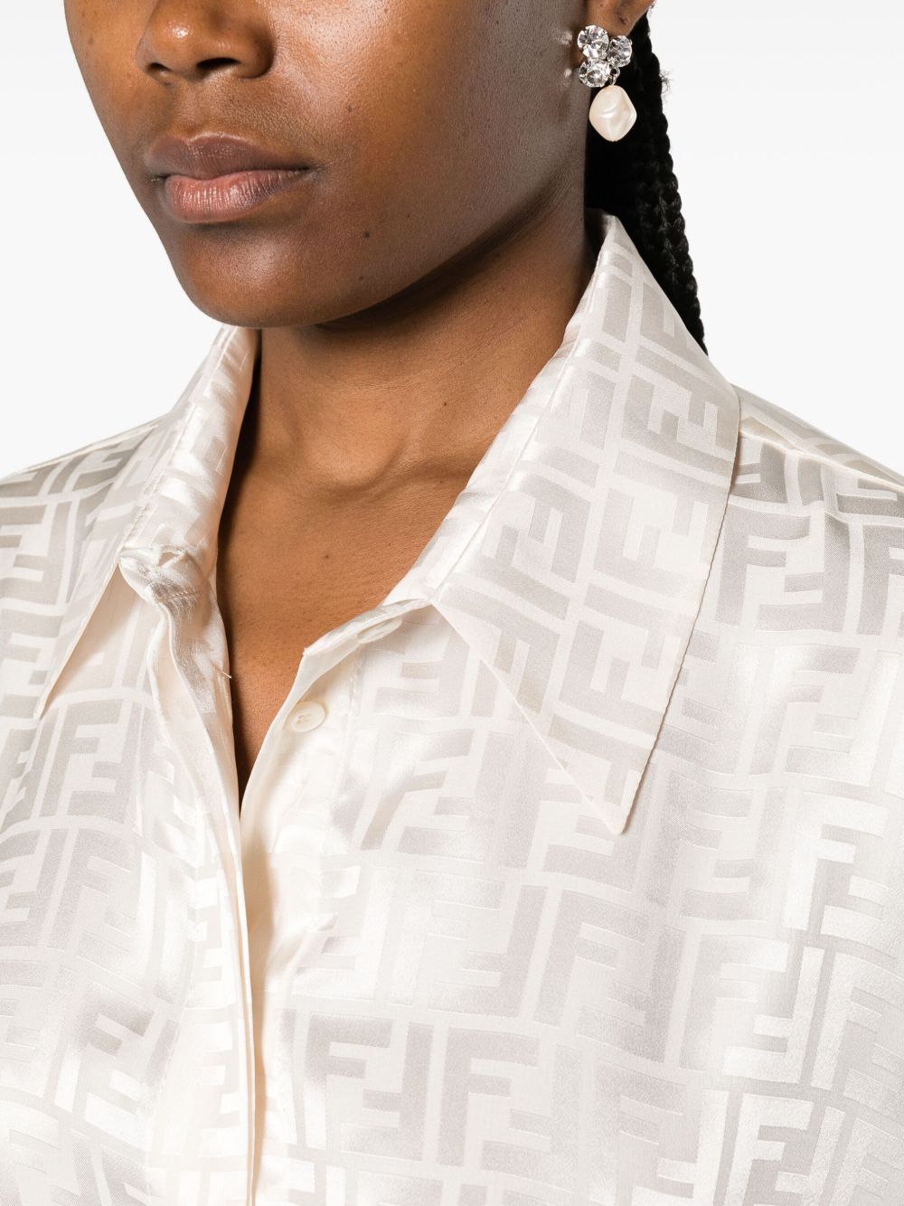 White Jacquard Shirt With Tonal Monogram Design