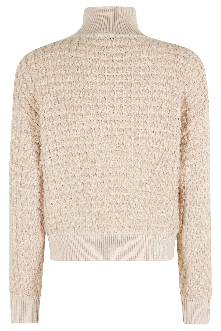 Cable Knit Tricot Sweater With Sequined Details