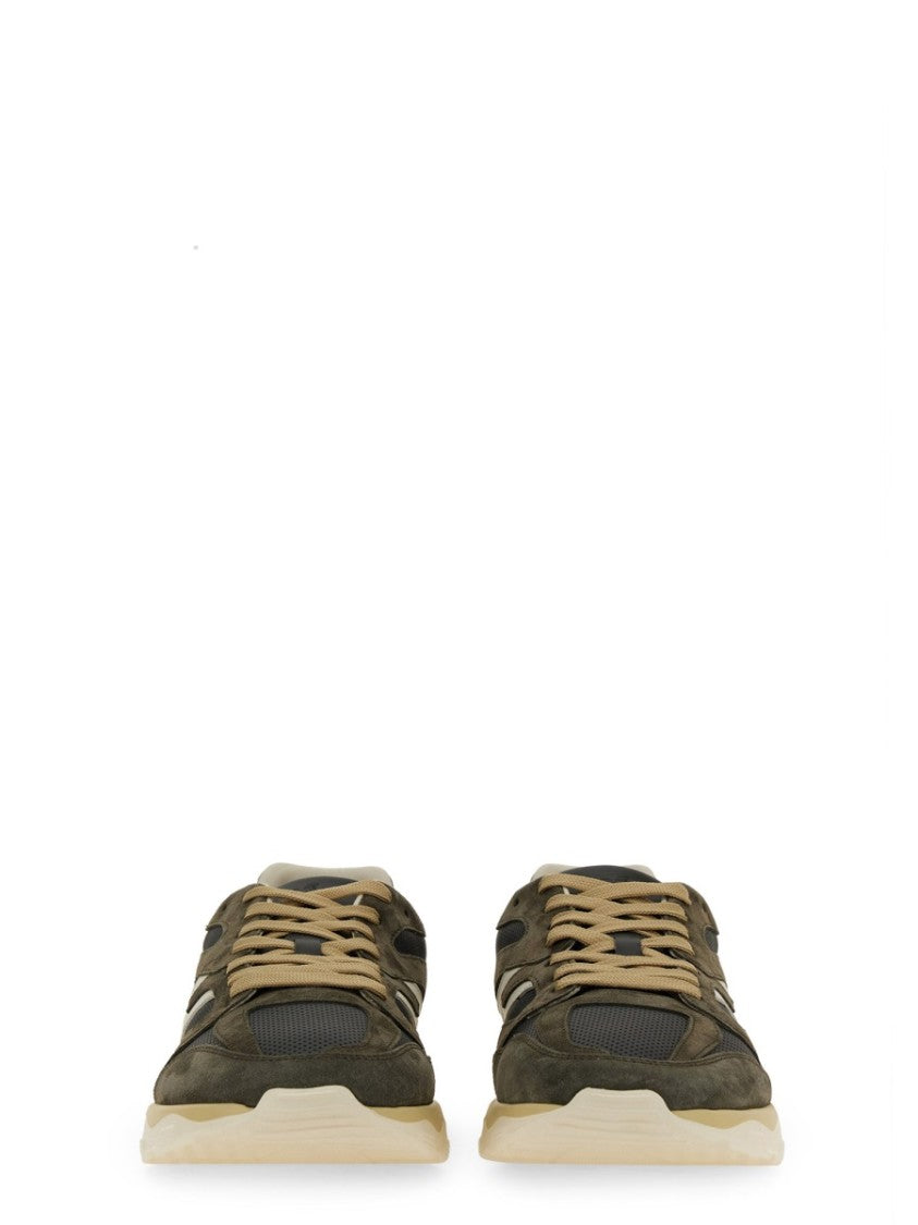 Calfskin And Suede Sneakers With Prominent Logo
