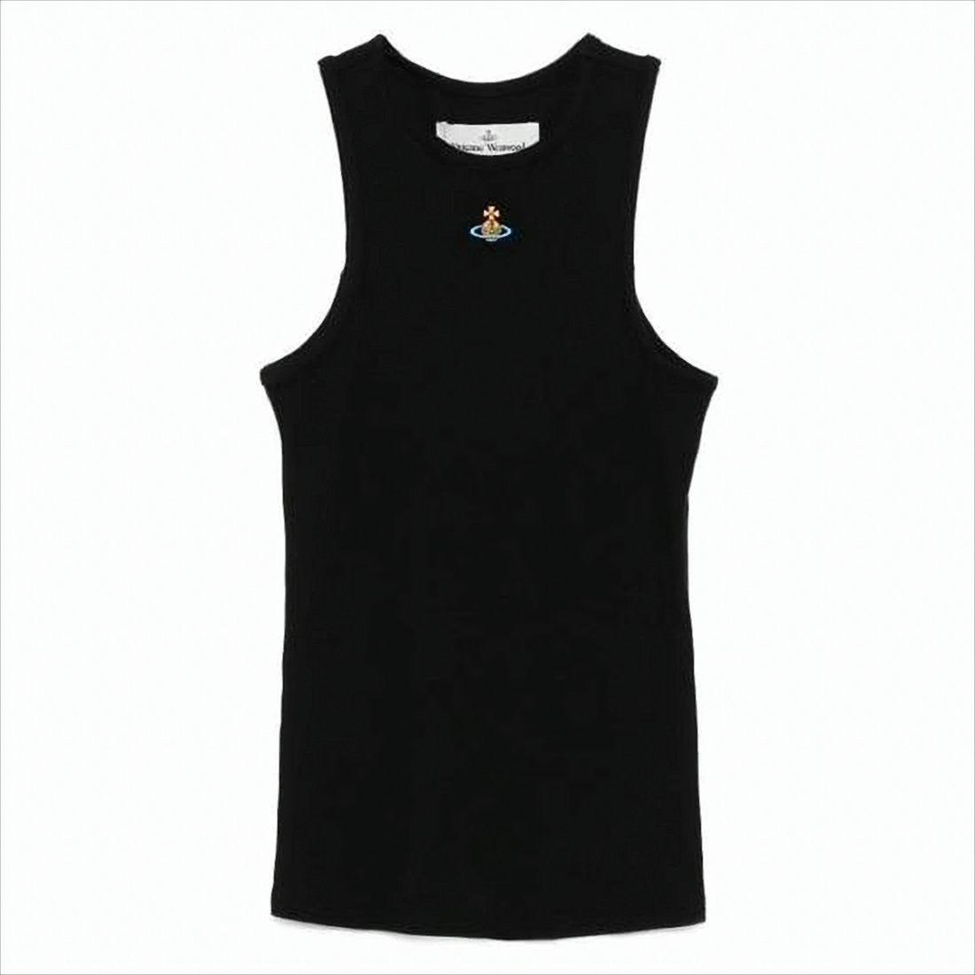 Fitted Black Sleeveless Top with High Neckline