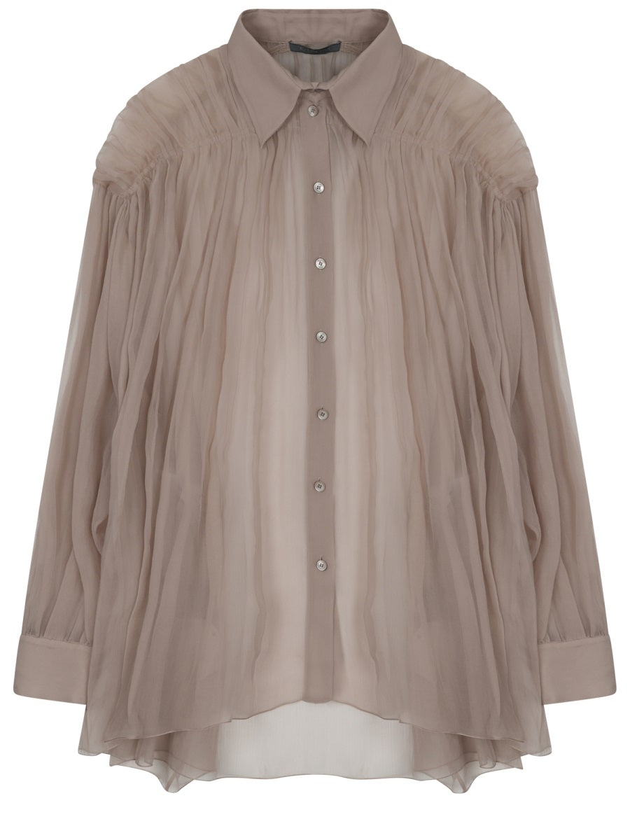 Sheer Silk Shirt With Gathered Pleats