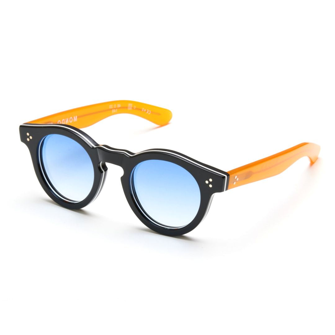 Mondo Bold Round Frame Sunglasses with Gradient Blue Lenses