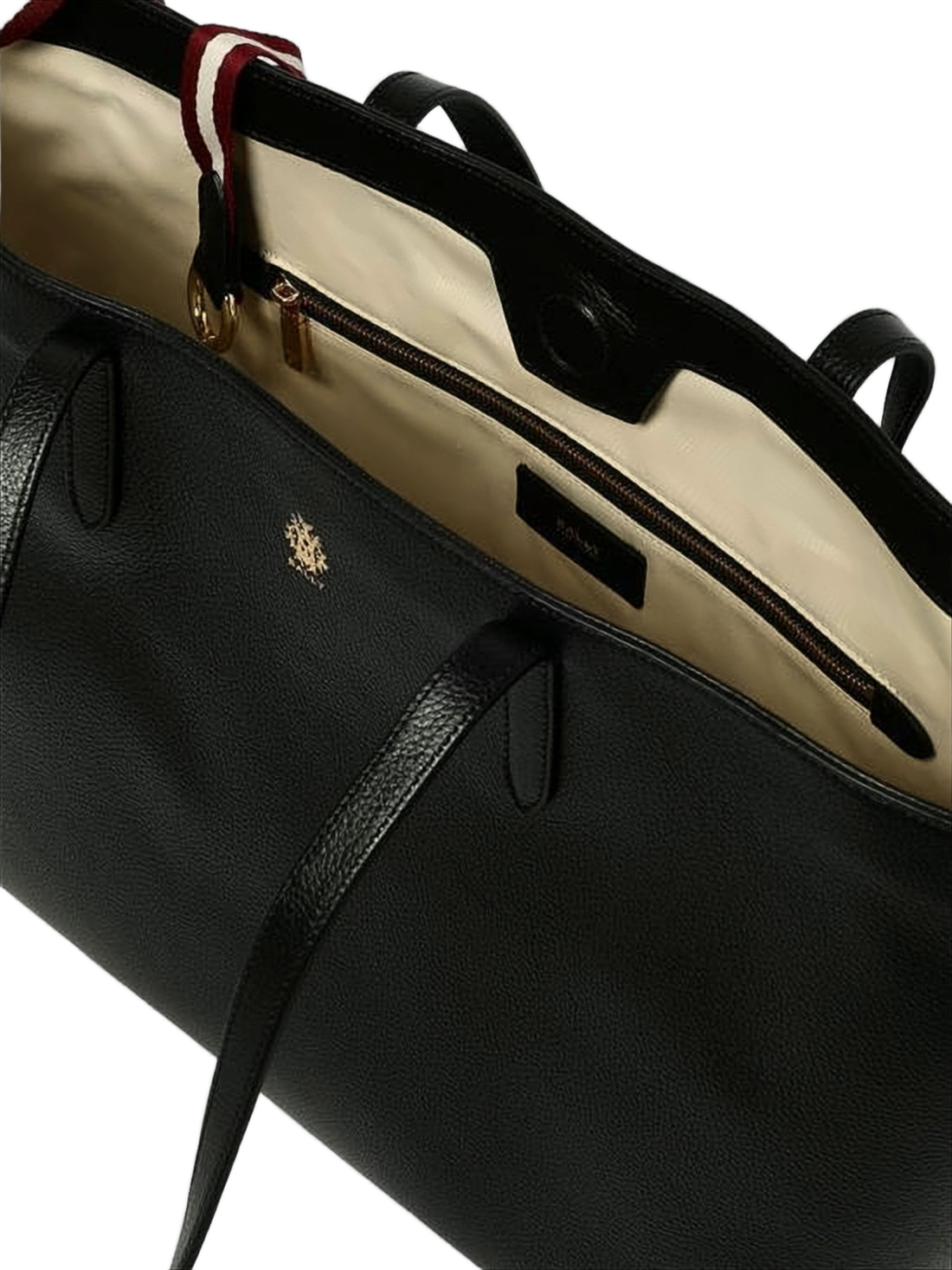 Textured Leather Tote Bag with Gold Emblem