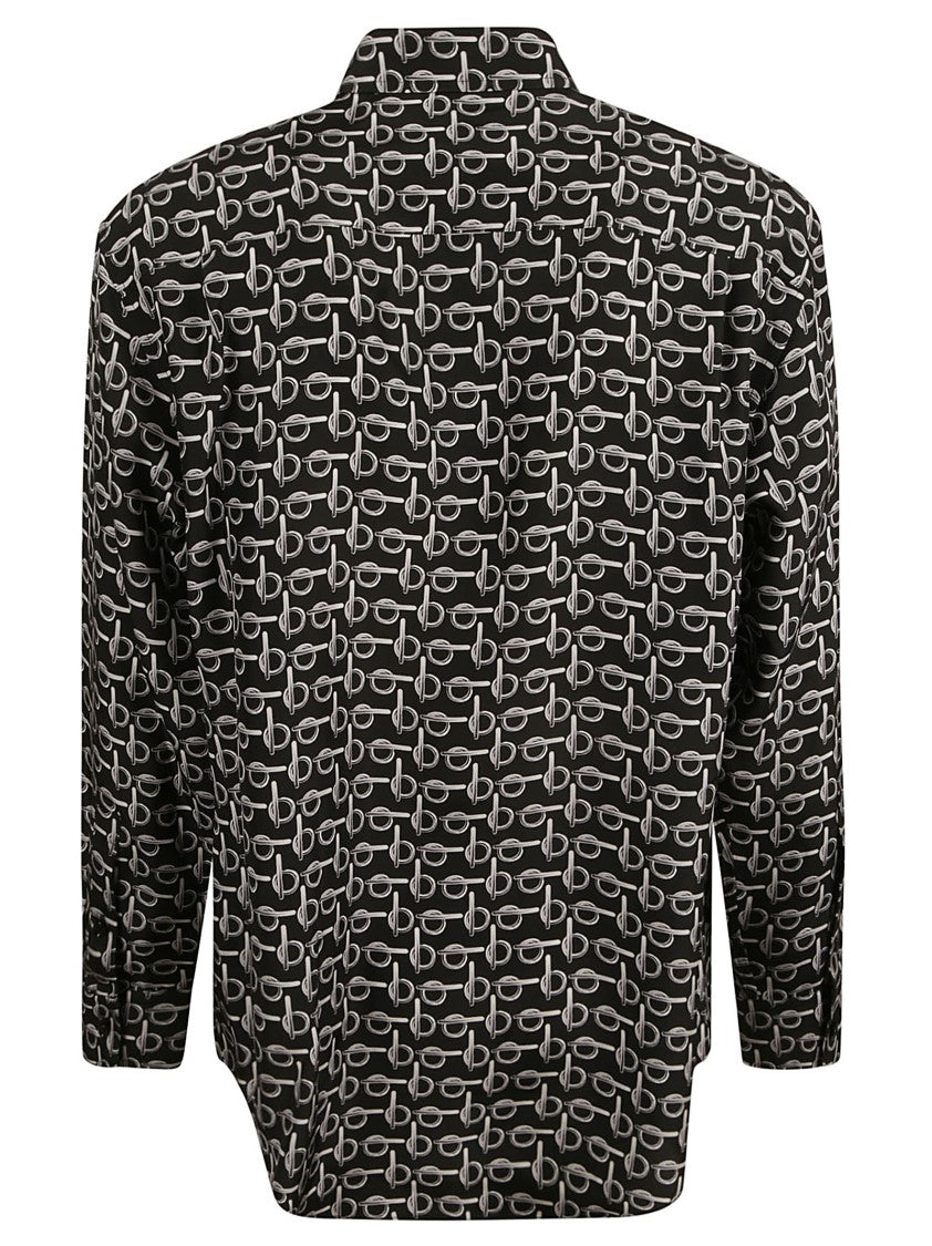 Black Silk Shirt With Modern Pattern