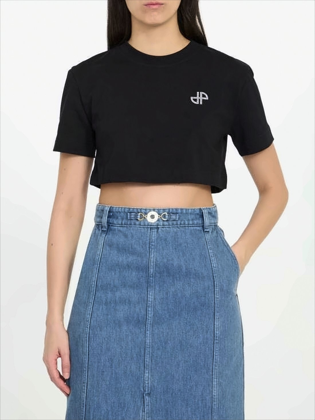 Cropped Short-Sleeve T-Shirt With Embellished Logo