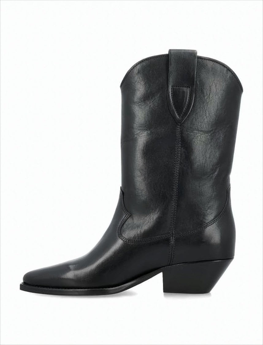 Mid-Calf Slouched Leather Boots with Pointed Toe