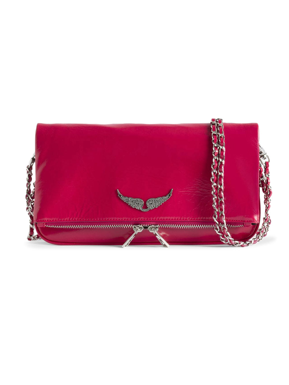 Rectangular Pink Clutch Bag with Silver Emblem