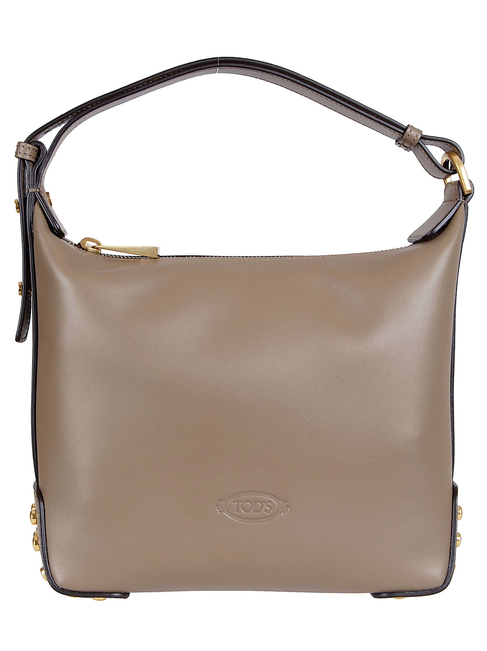 Calfskin Leather Bag with Adjustable Handle and Metallic Accents