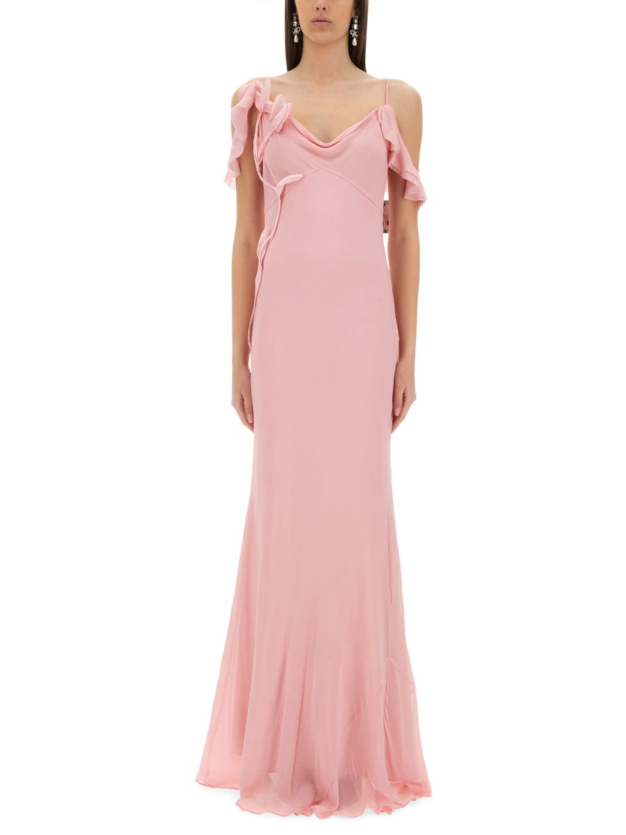 Long Dress With Floral Appliques