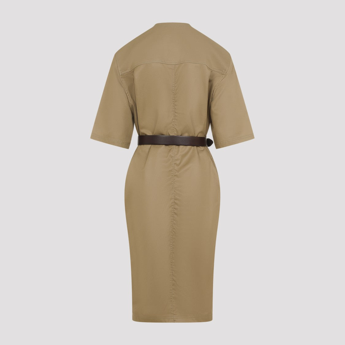 Beige Cotton Belted Dress