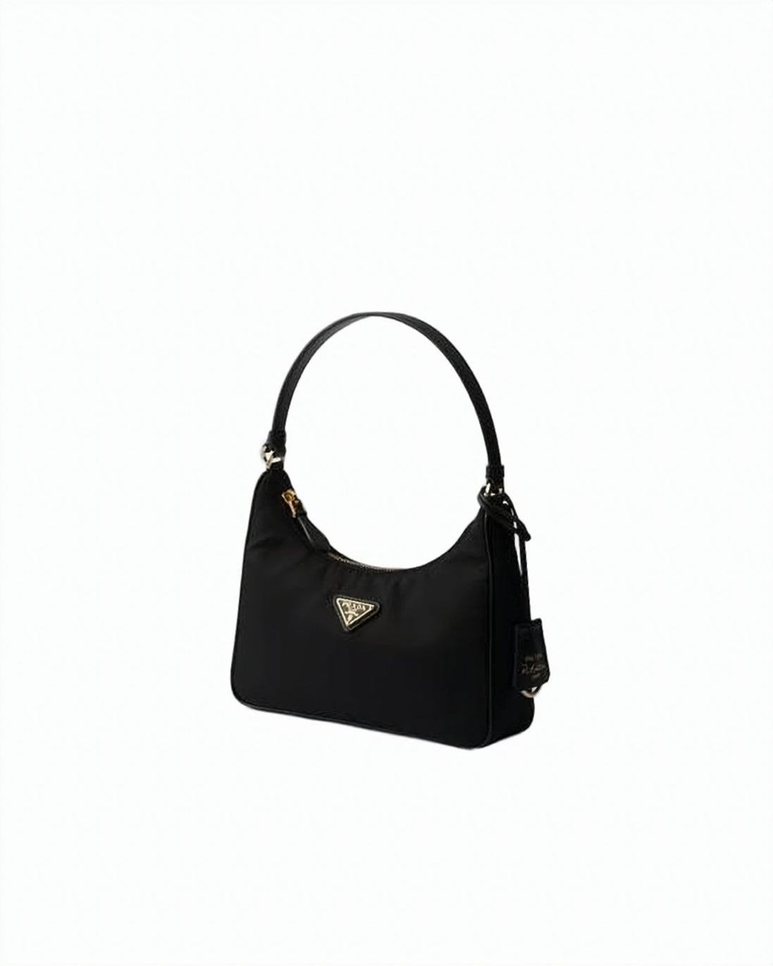Compact Black Polyamide Shoulder Bag with Leather Strap and Gold-tone Hardware