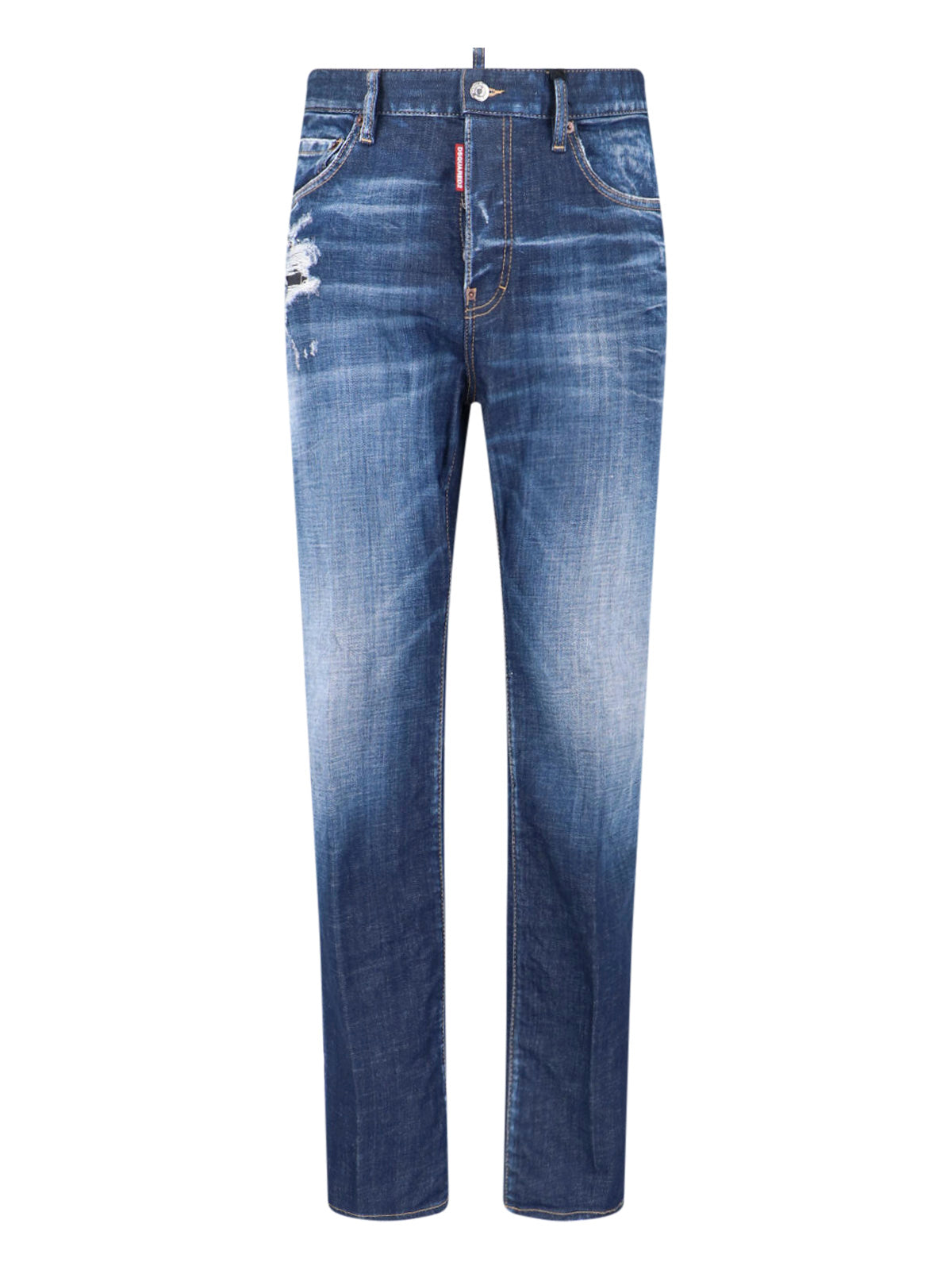 Blue Medium-Rise Slim-Fit Distressed Jeans