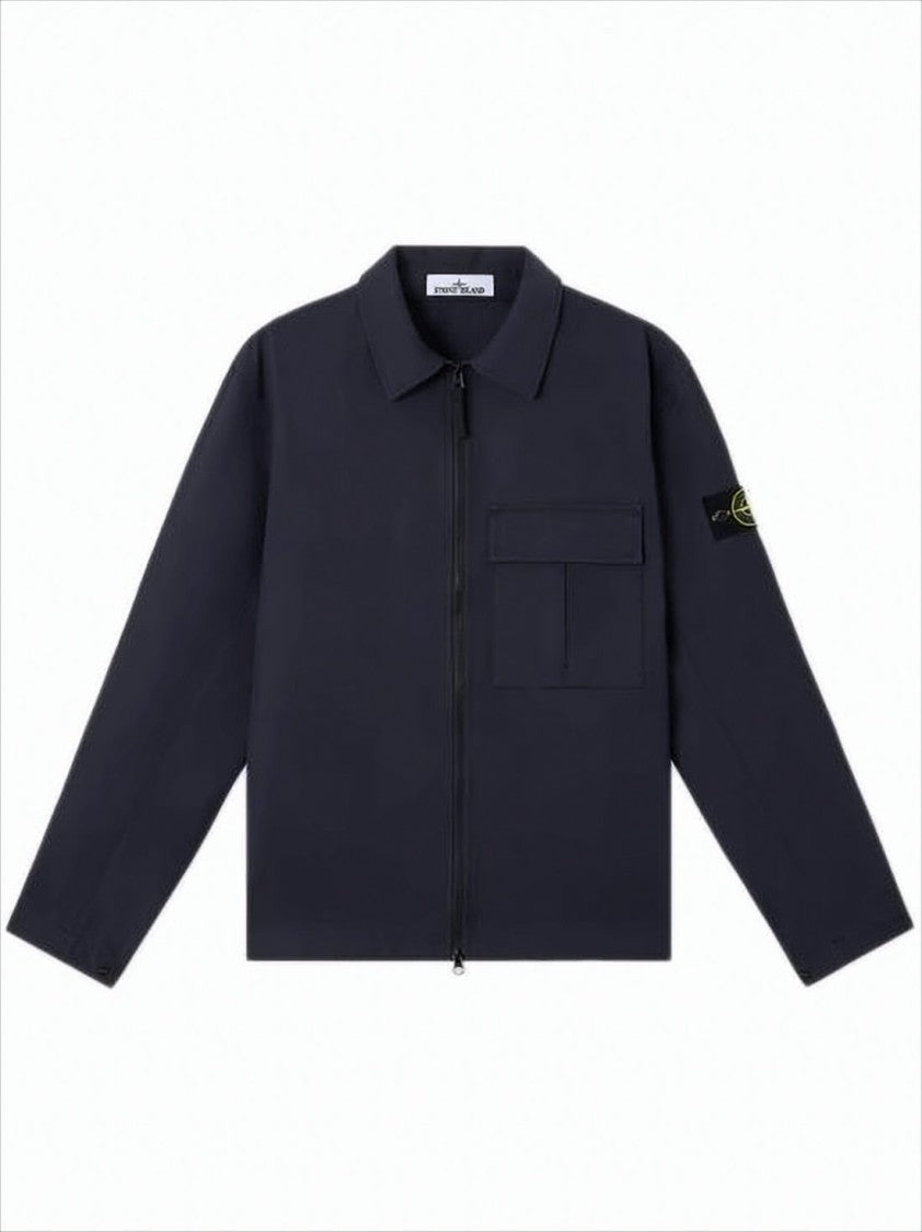 Navy Cotton Jacket with Front Zipper Closure