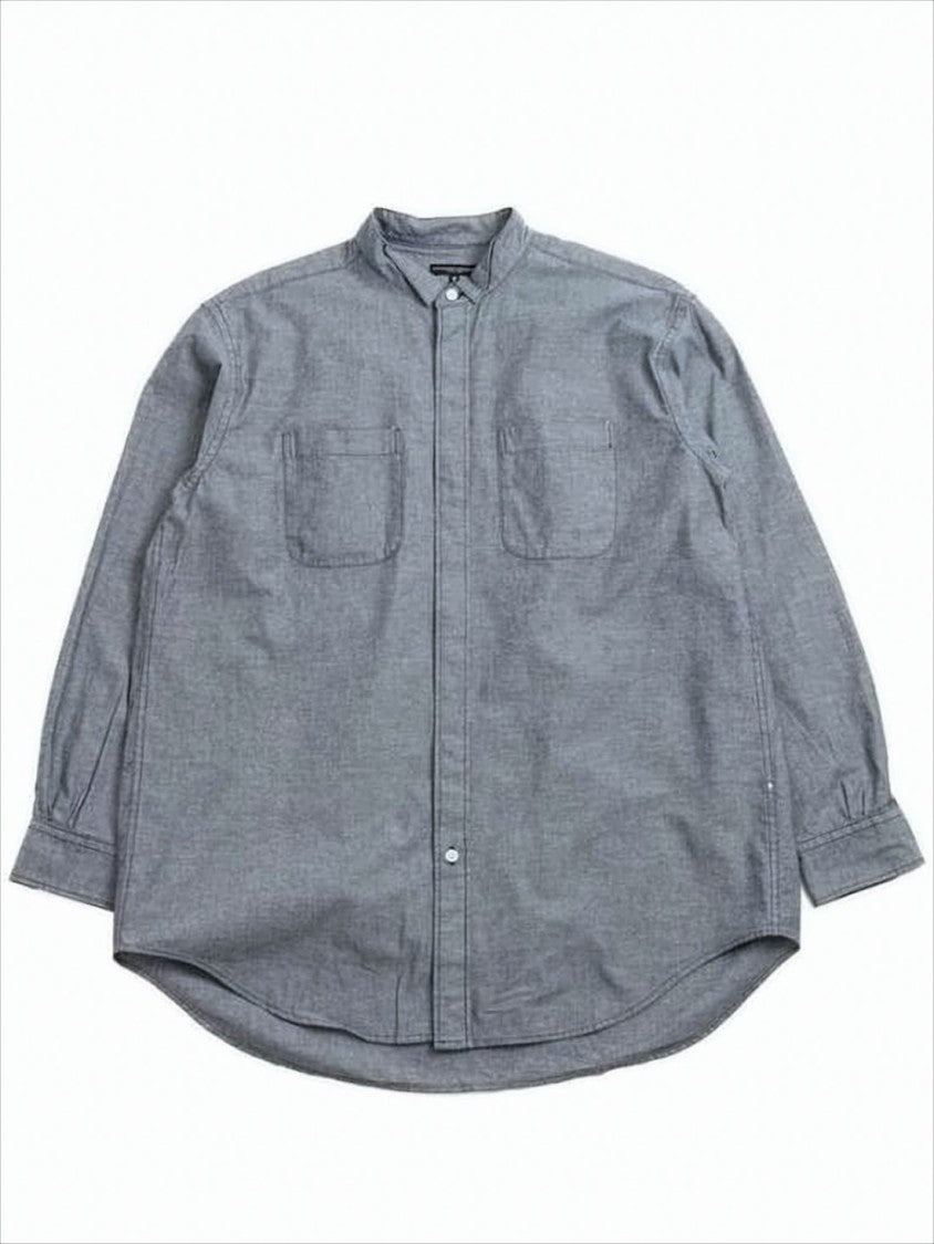Relaxed Fit Long-Sleeve Shirt With Band Collar And Concealed Placket