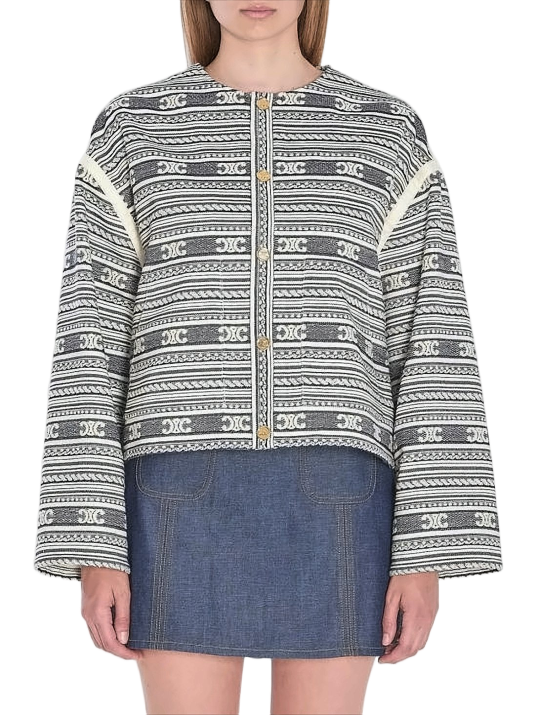 Cropped Boxy Jacket with Gold-tone Details