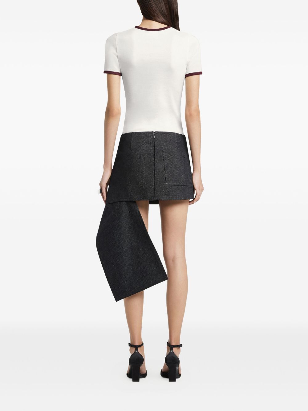 White Cotton Crew-Neck Top With Red Trim