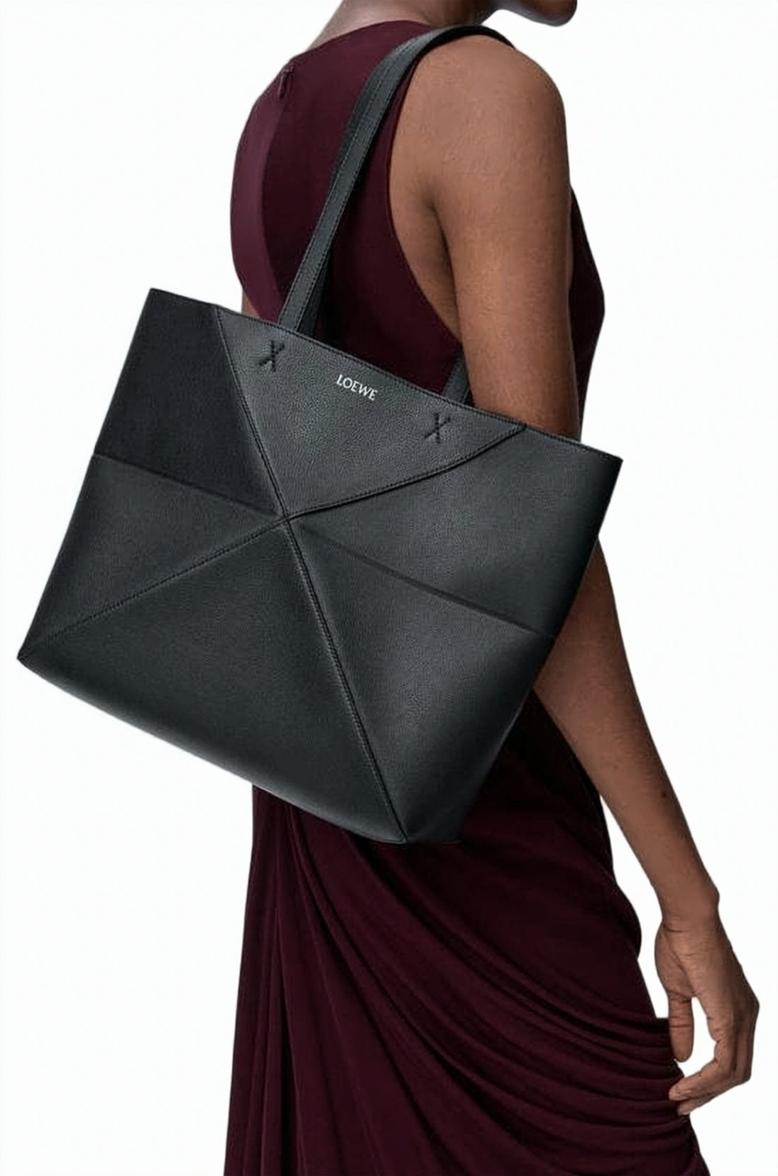Geometric Design Calf Leather Shoulder Bag