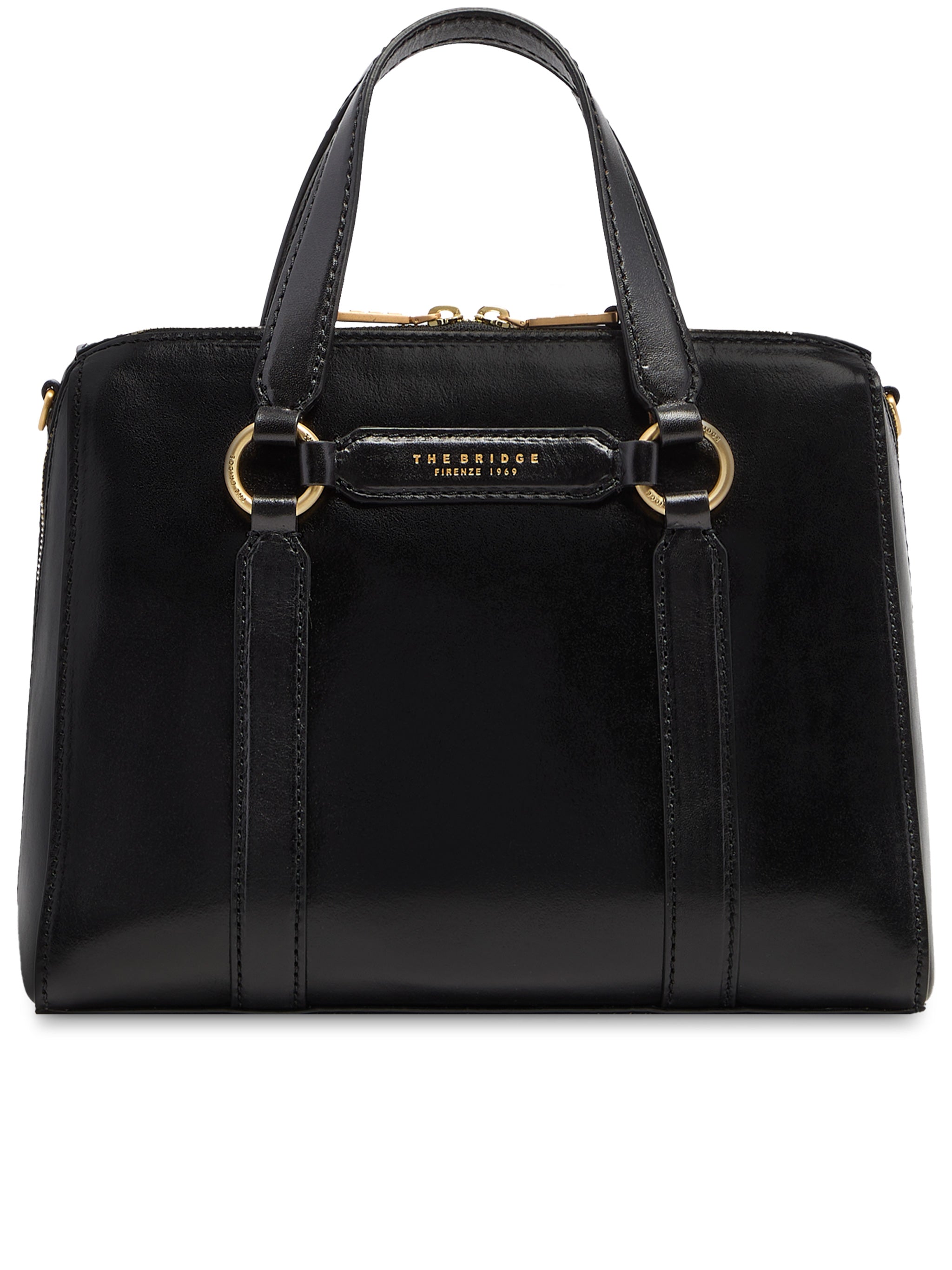 Black Handbag W/Shoulder Glossy Leather Handbag