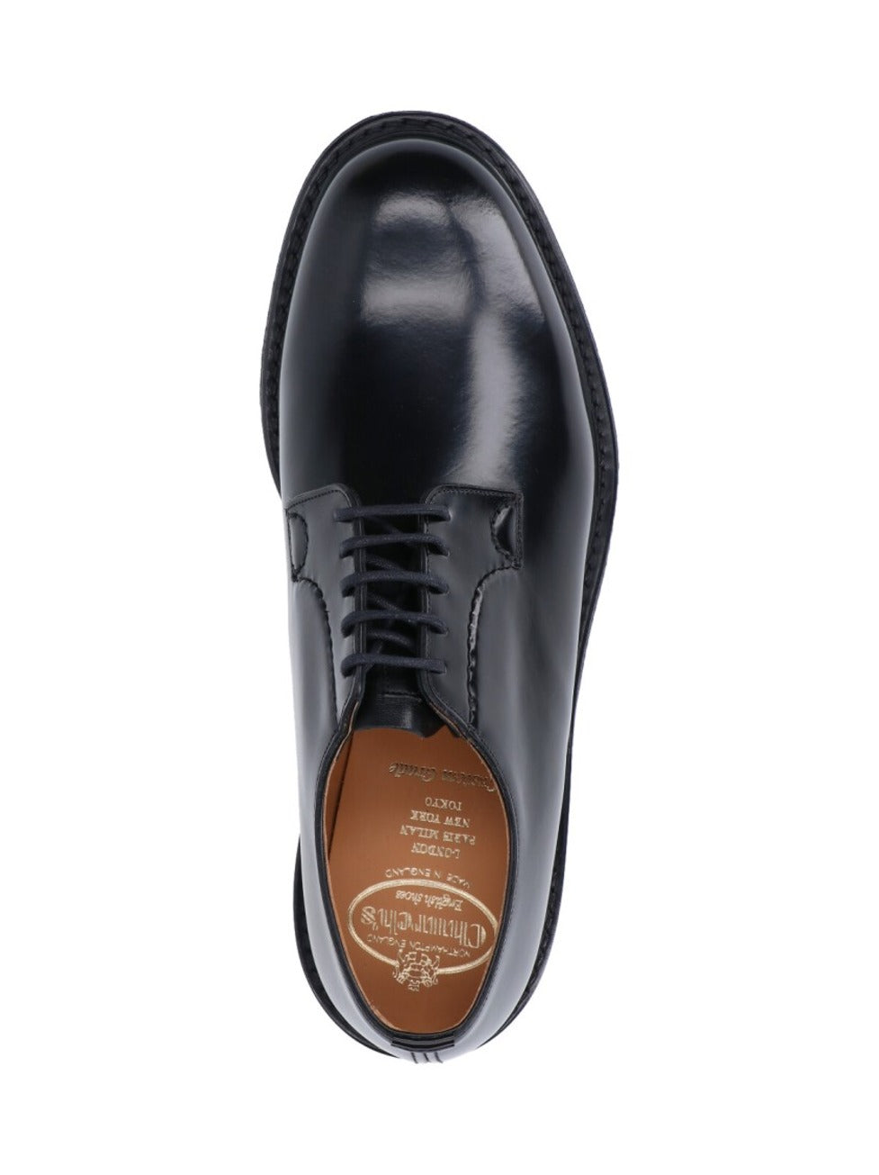 Polished Black Leather Derby Shoes With Rounded Toe