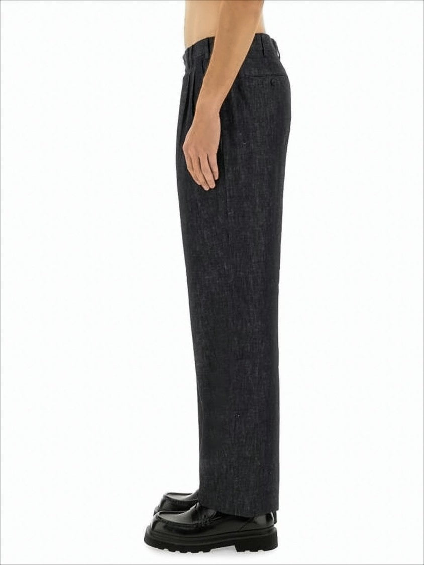 Tailored Black Straight Pants with Subtle Heathered Texture