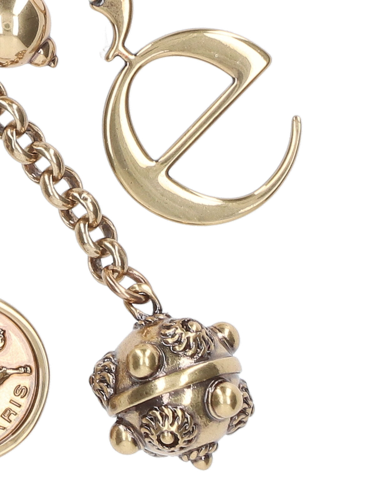 Gold-Toned Metal Keychain Charm With Decorative Accents