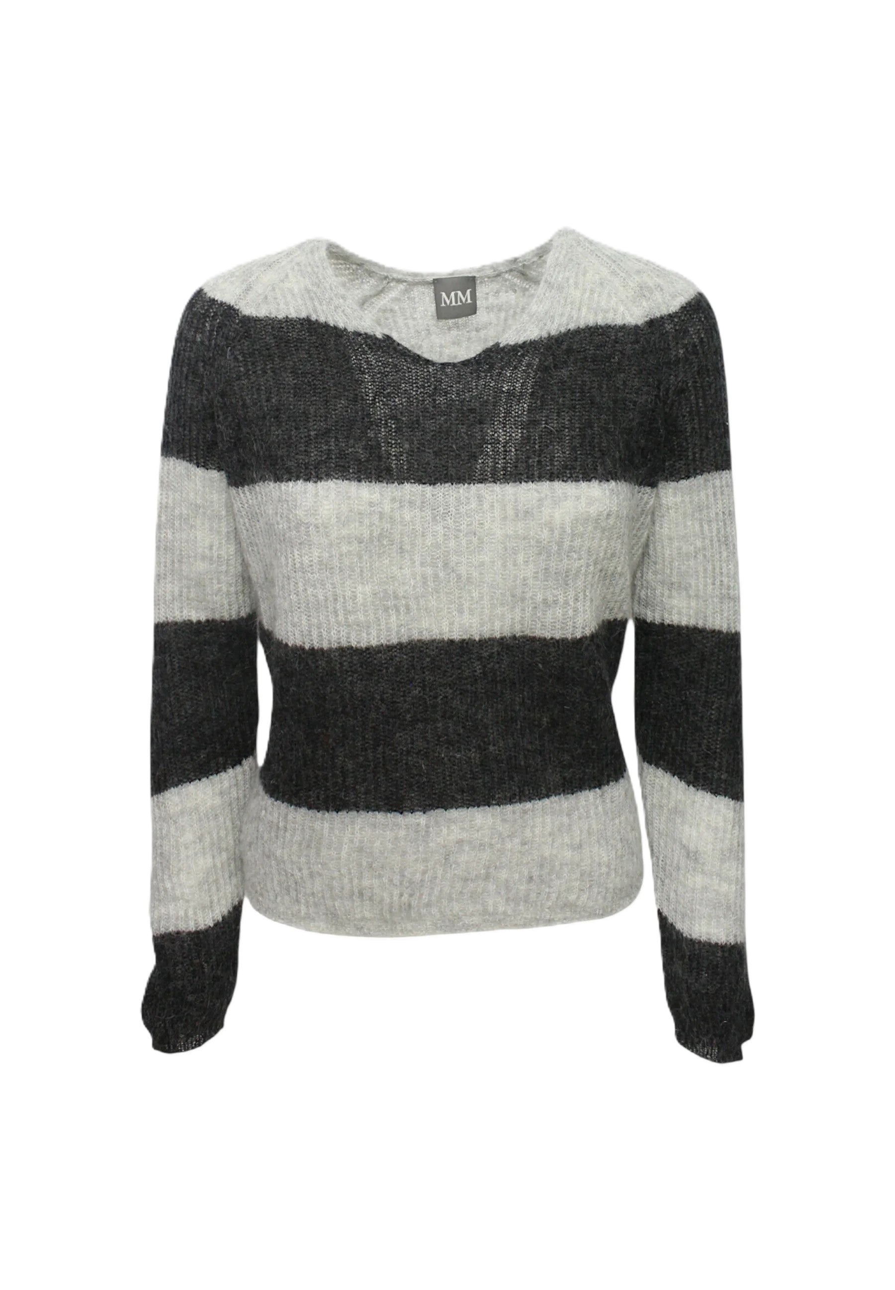 Light Grey Knit Sweater With Striped Pattern
