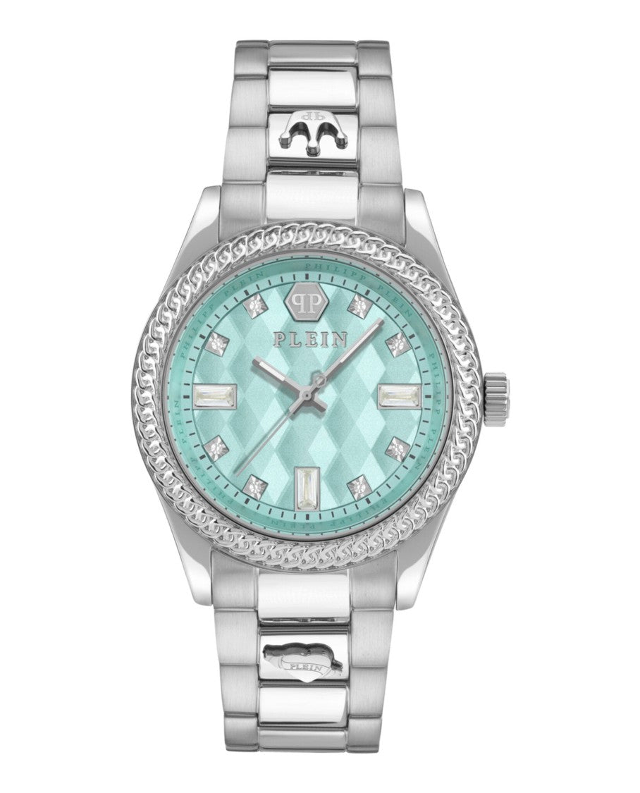 38Mm Stainless Steel Watch With Blue Guilloche Dial