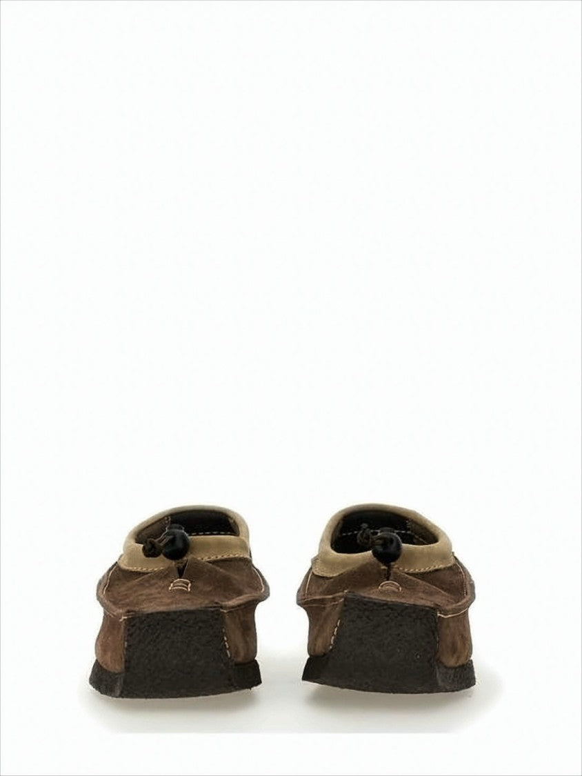 Moccasin-Style Brown Suede Loafers with Toggle Lace Detail