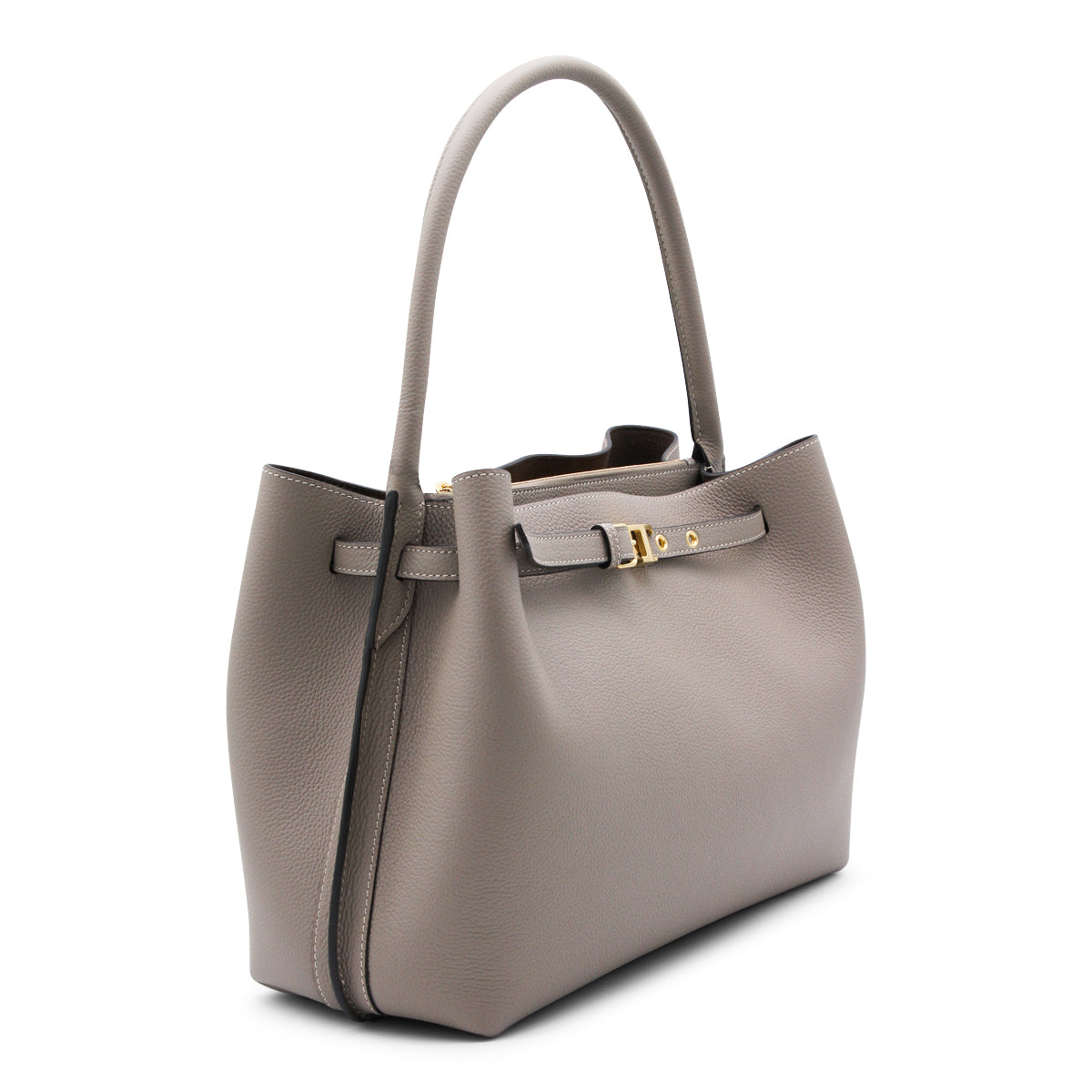 Grey Leather Handbag with T Hardware