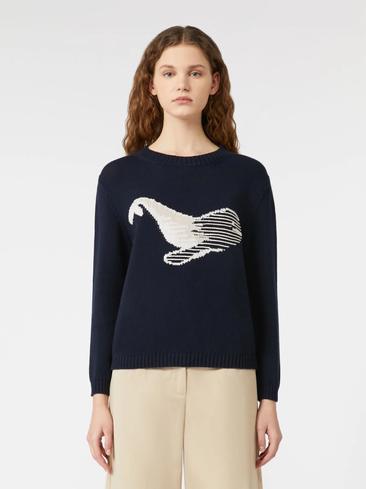 Navy Blue Knit Sweater With Abstract Pattern