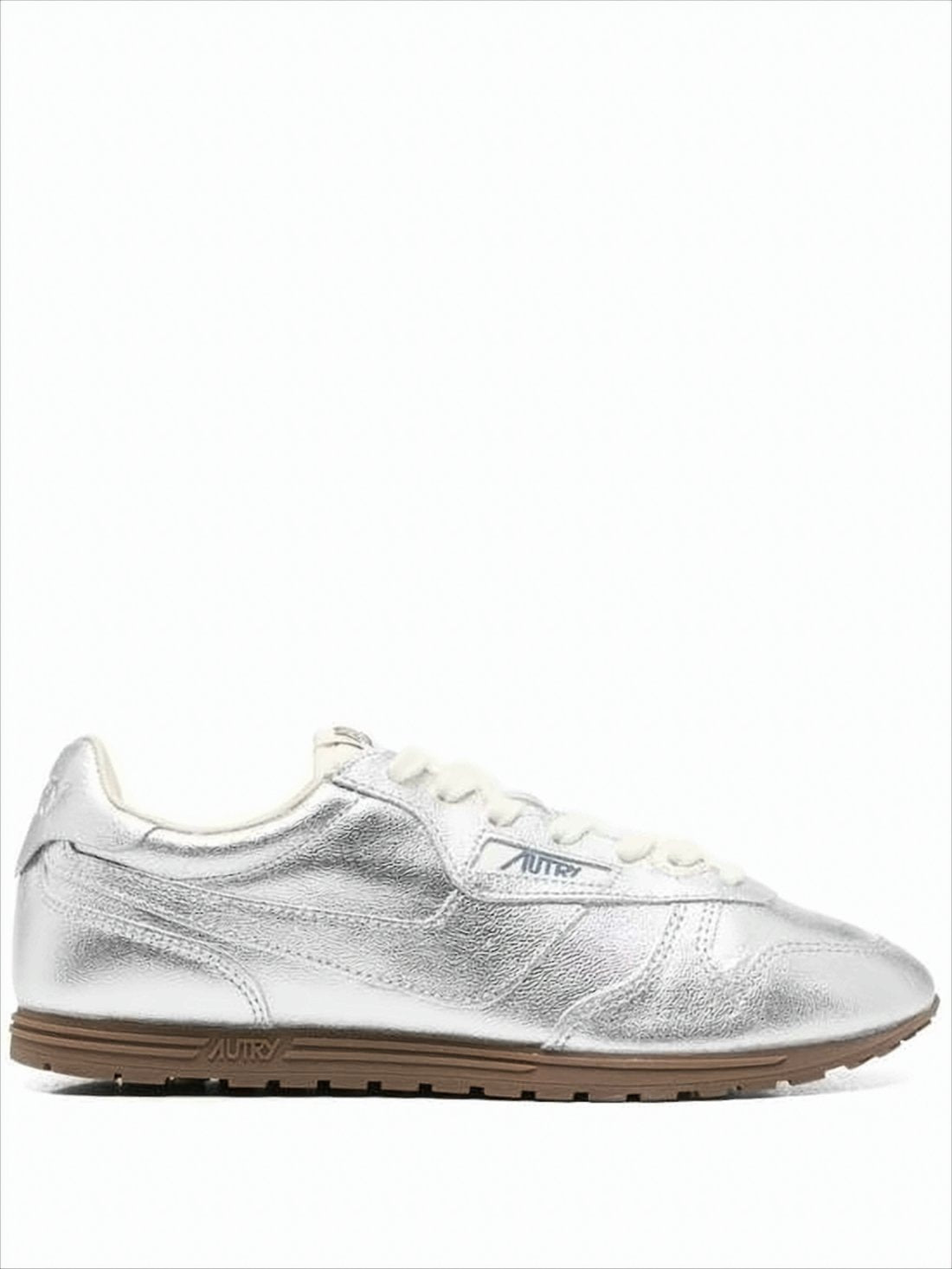 Metallic Silver Leather Low-Profile Sneakers