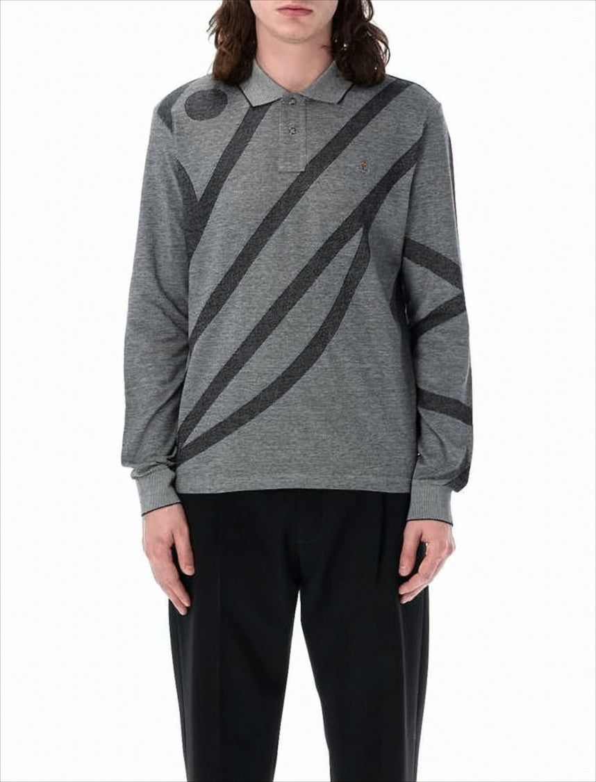 Long-Sleeved Polo Shirt with Abstract Patterns