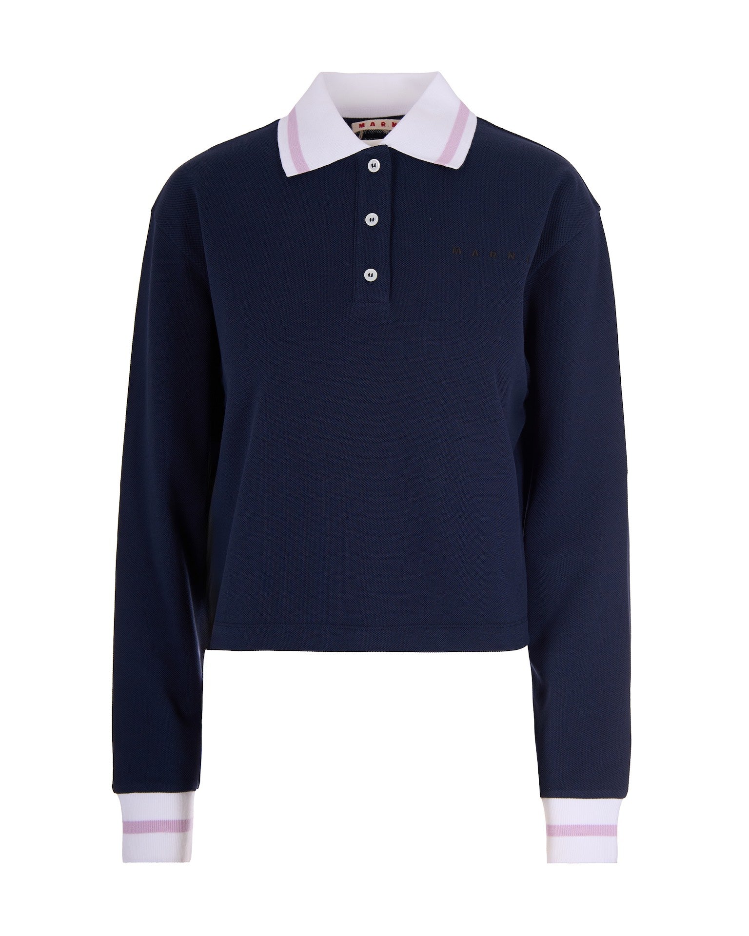 Dark Blue Piqué Long-Sleeved Polo Shirt