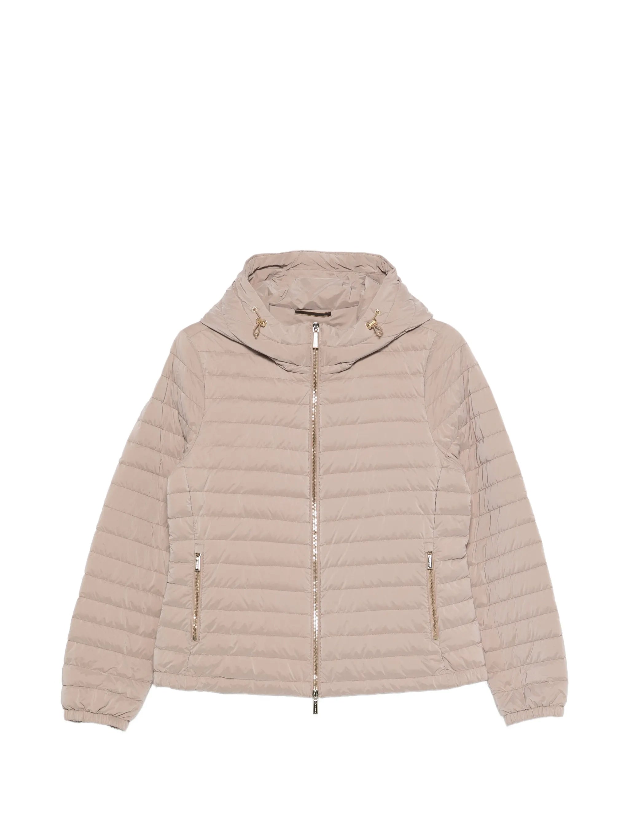 Neutral Quilted Hooded Jacket With Cropped Fit