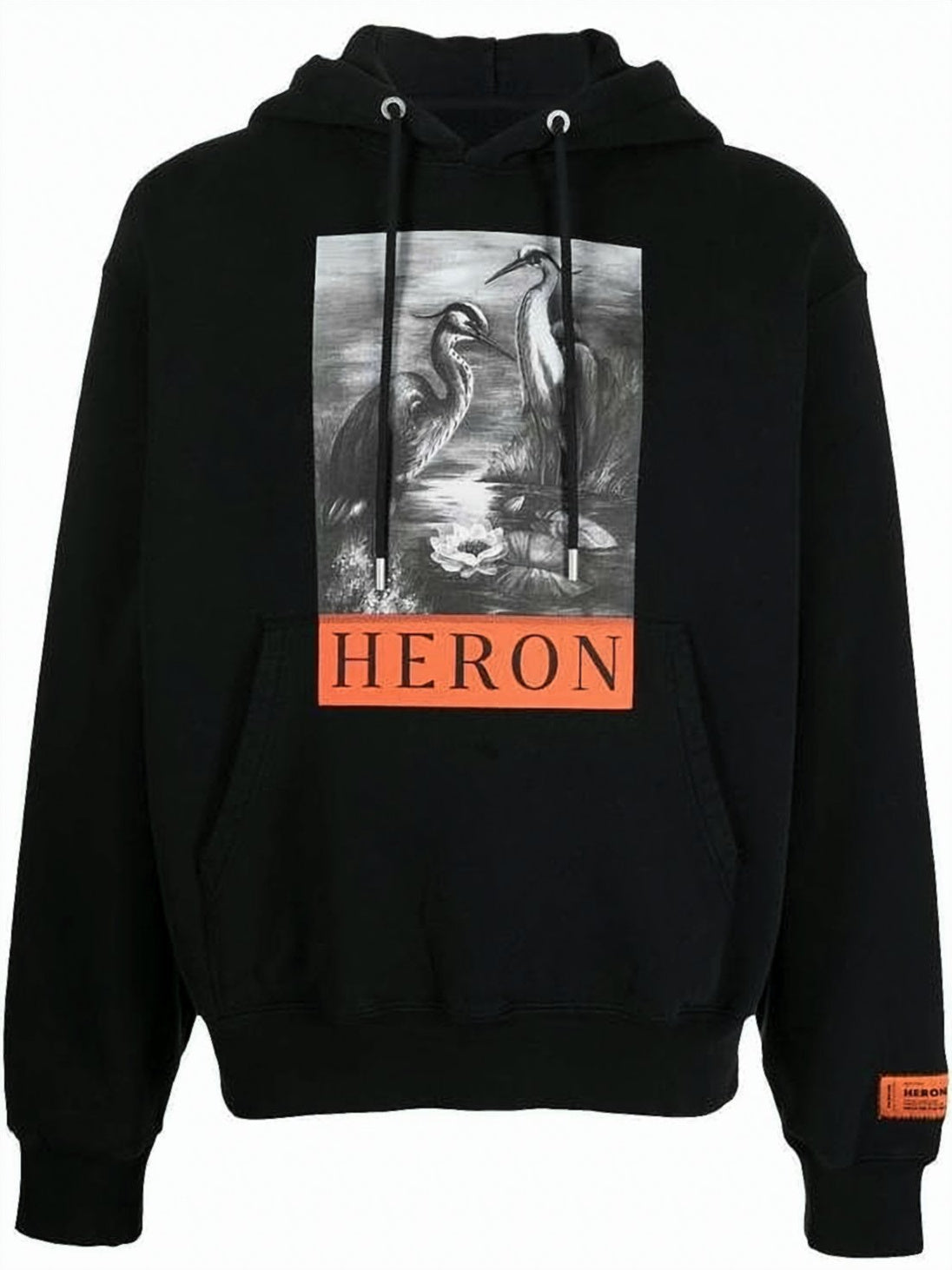 Graphic Print Black Hoodie With Drawstring And Kangaroo Pocket