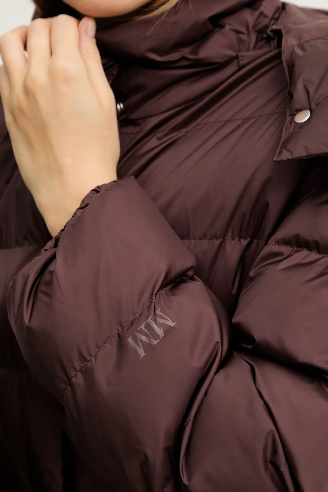 Burgundy Quilted Long Coat With Adjustable Hood