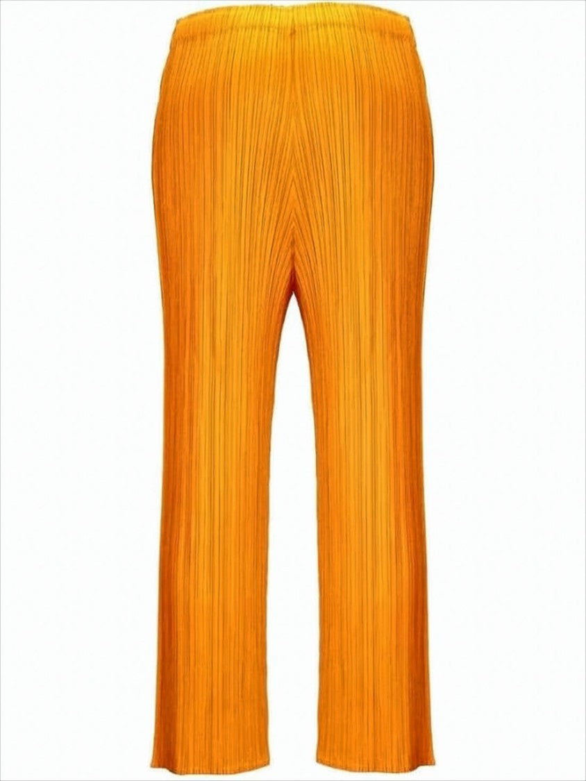 Orange Pleated Wide-Leg Pants