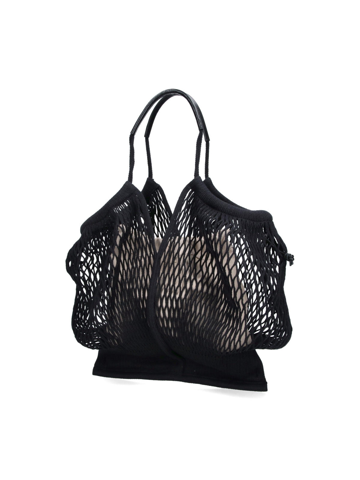 Black Open Mesh Leather Accent Tote