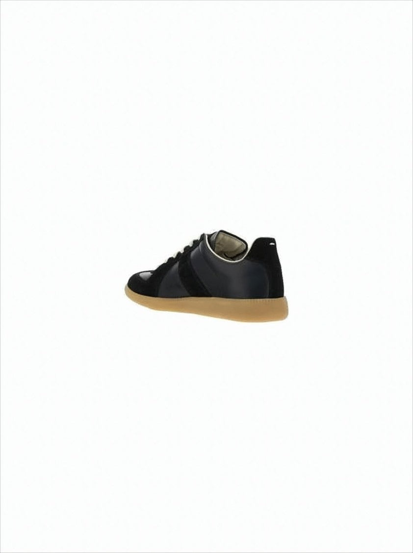 Sleek Black Suede And Leather Low-Top Sneakers
