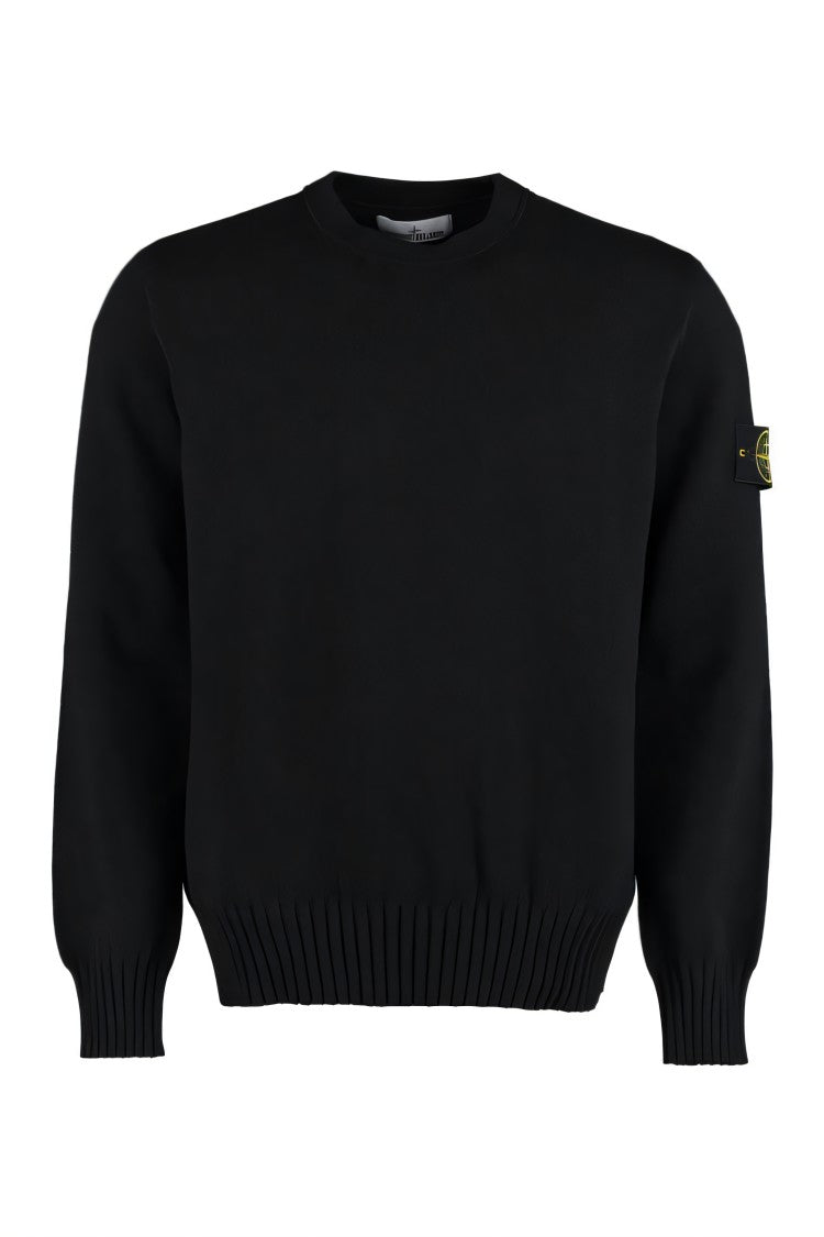 Classic Crew Neck Knit Sweater with Logo Patch