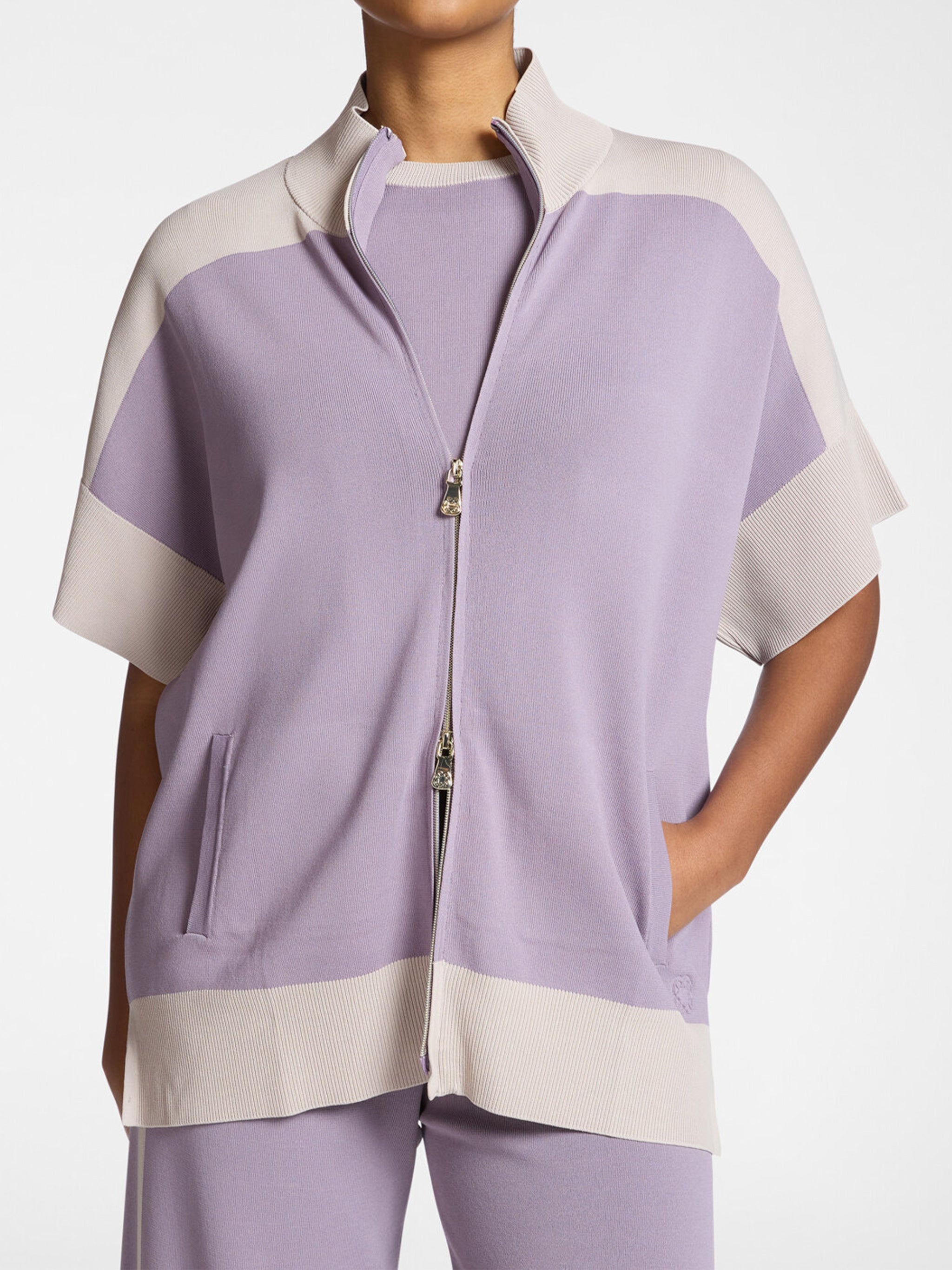 Cappa Relaxed Fit Lavender/Beige Zip Jacket