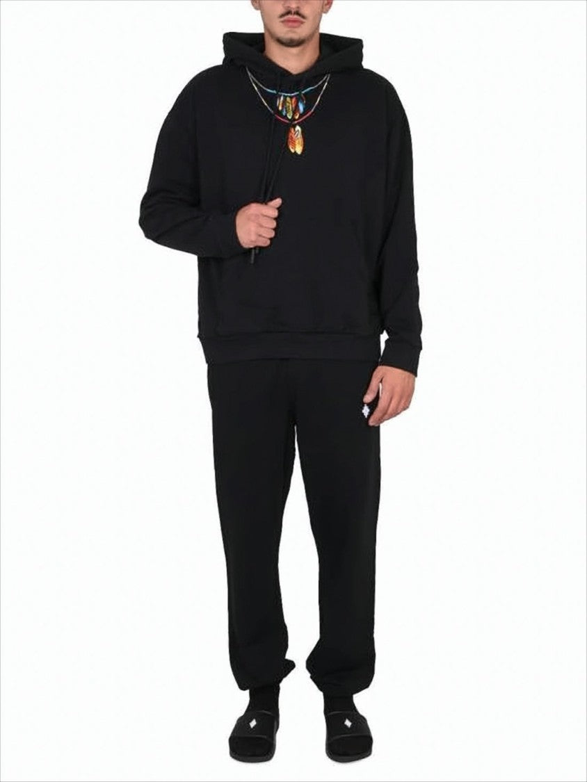 Relaxed Fit Black Hoodie with Feather Embroidery
