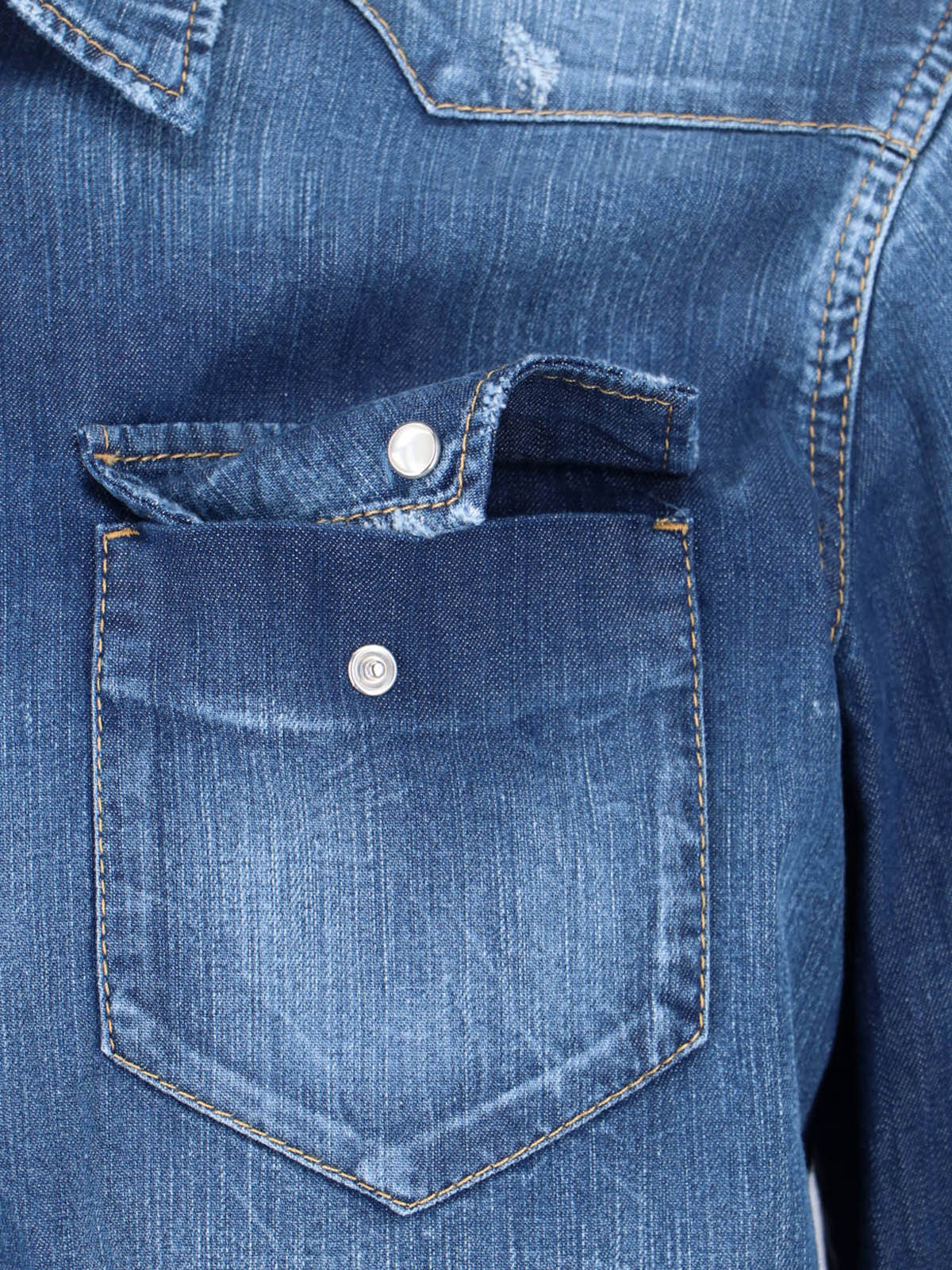 Blue Western Stretch Denim Logo Shirt