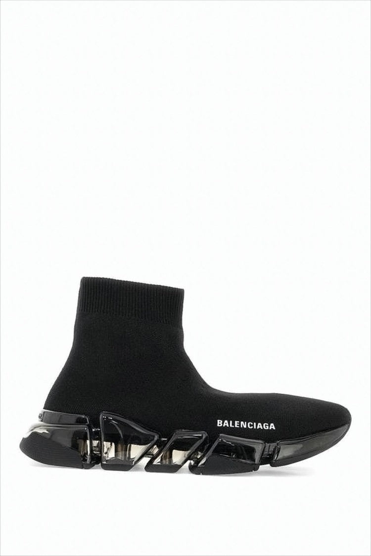 Sock-Style Black Sneakers with Sculptural Sole