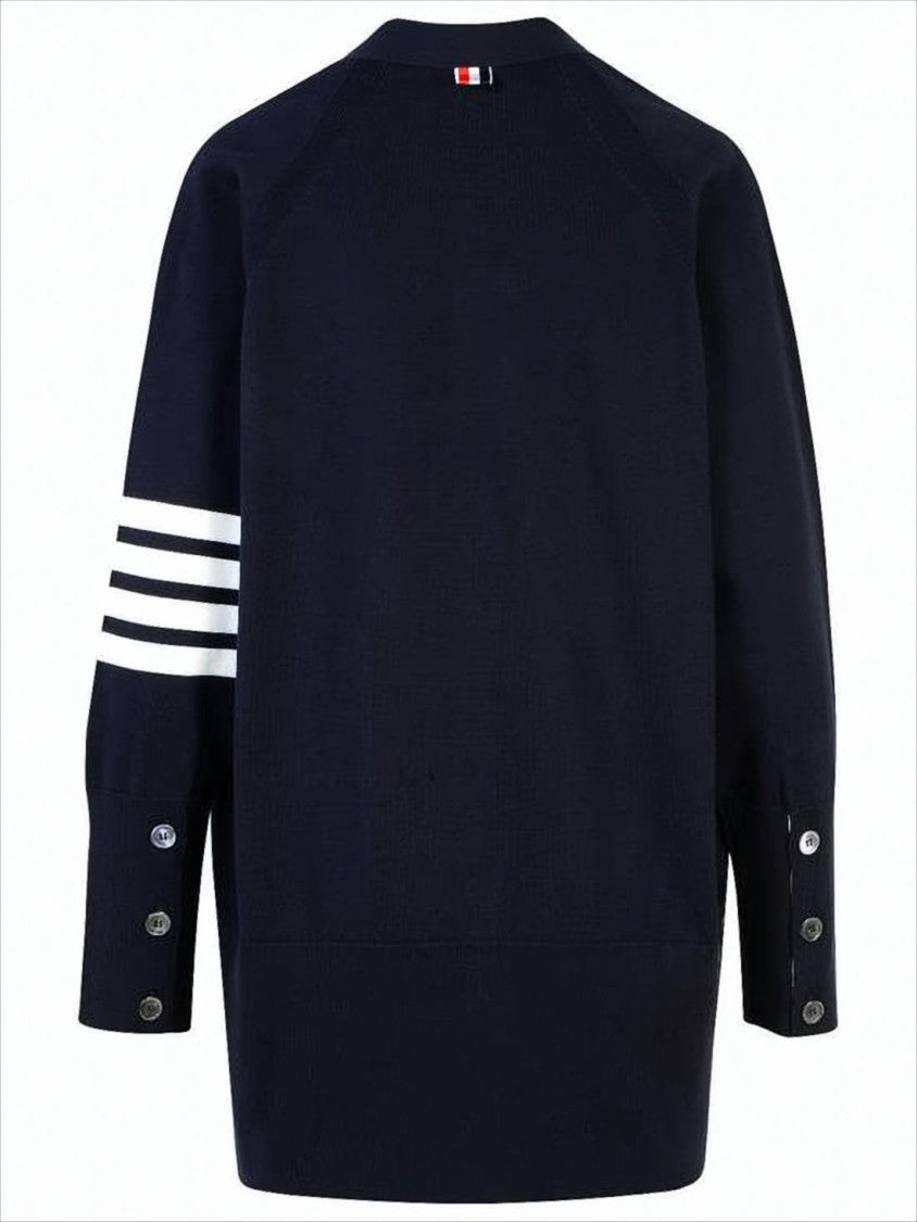 Classic V-Neck Cardigan with Distinctive Stripe Detail