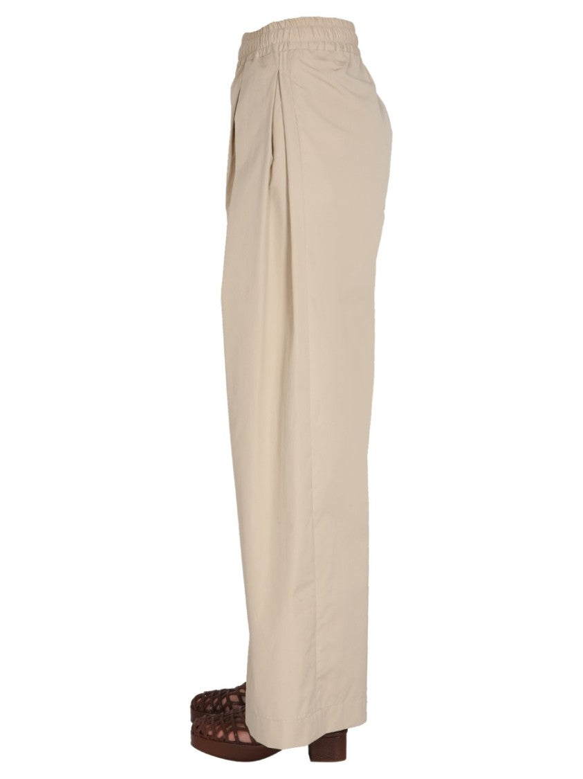 Wide-Leg Poplin Pants With Drawstring Waist