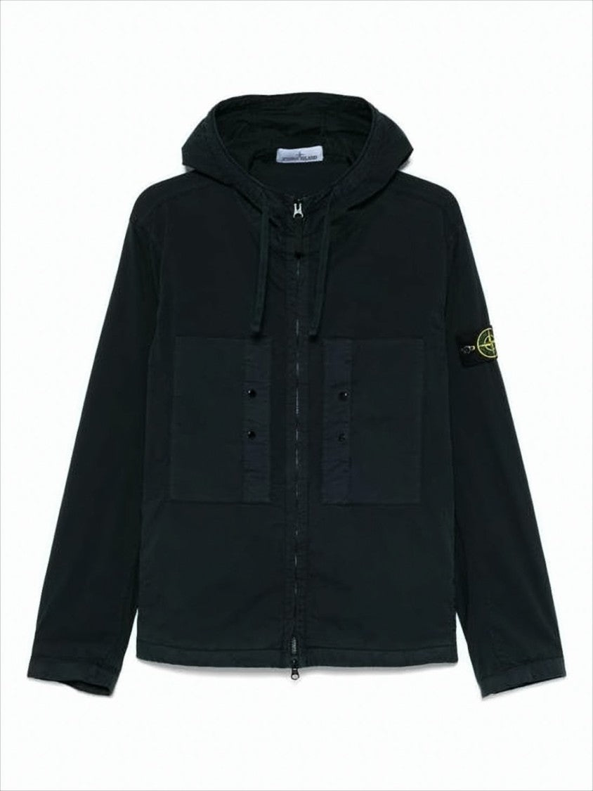Minimalist Black Hooded Jacket with Dual Chest Pockets
